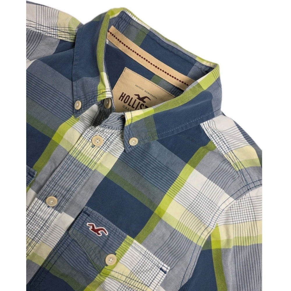 Hollister Shirt Mens Size Large BLUE Plaid Long‎ Sleeve Button Up Cotton LARGE